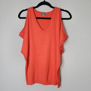 Joseph A. Womens‎ Cold Shoulder Orange Sweater V Neck Size S Small